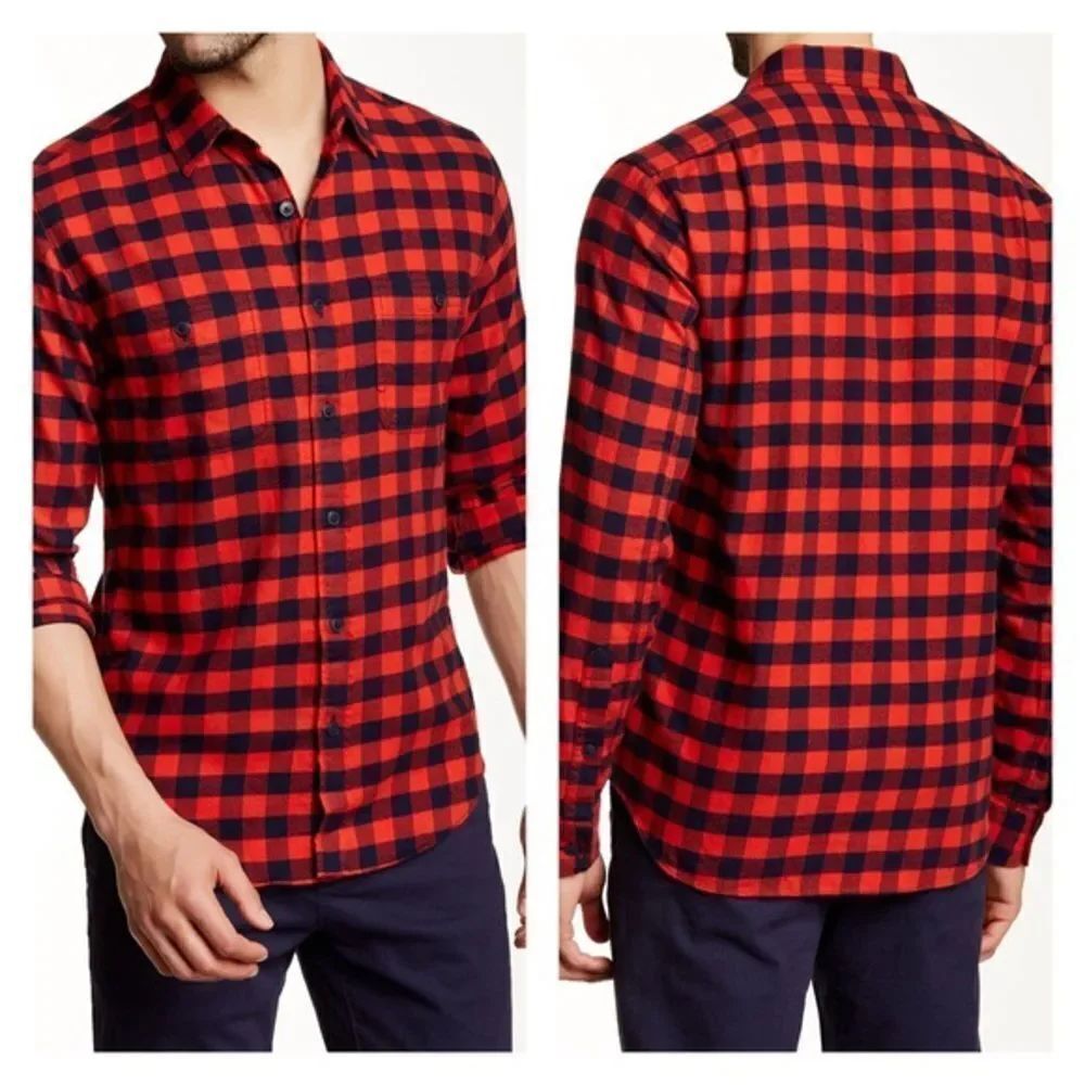 ✨2xHP✨J.Crew Slim Flannel Red Black Buffalo Plaid Shirt✨